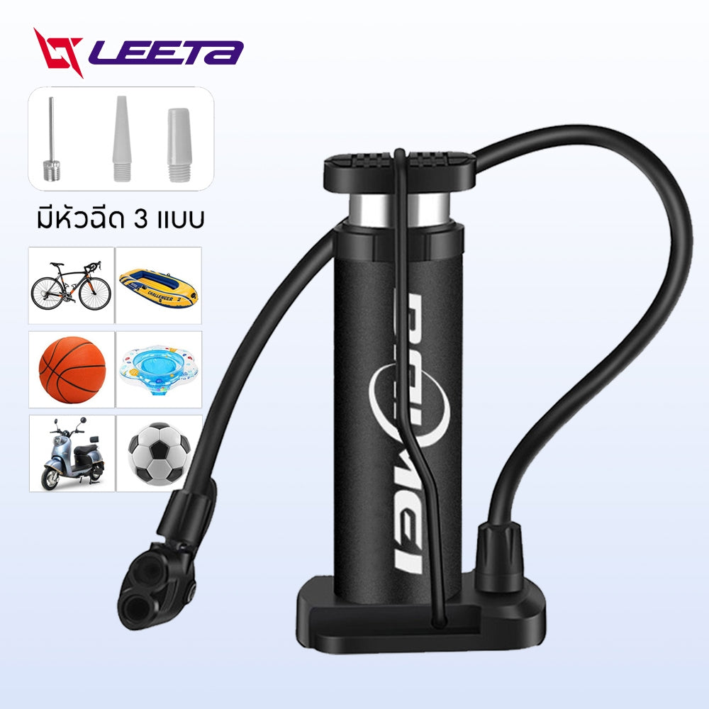 LEETA POWER สูบลมเท้าเหยียบ160PSI สูบลมล้อรถ สูบลมไว ปั๊มลม มีหัวฉีด3แบบ+เกจความดัน ใช้กับรถจักรยาน รถมอเตอร์ไซด์ รถยนต์
