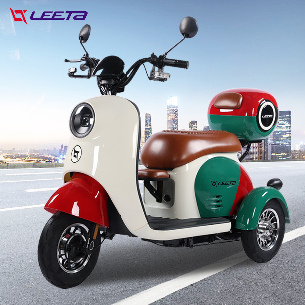 LEETA มอเตอร์ไซด์ไฟฟ้า3ล้อ รูปทรงน่ารัก1000W รถไฟฟ้าผู้ใหญ่3ล้อ สกู๊ตเตอร์ไฟฟ้า สามล้อไฟฟ้า กล่องท้ายรถ รับประกัน
