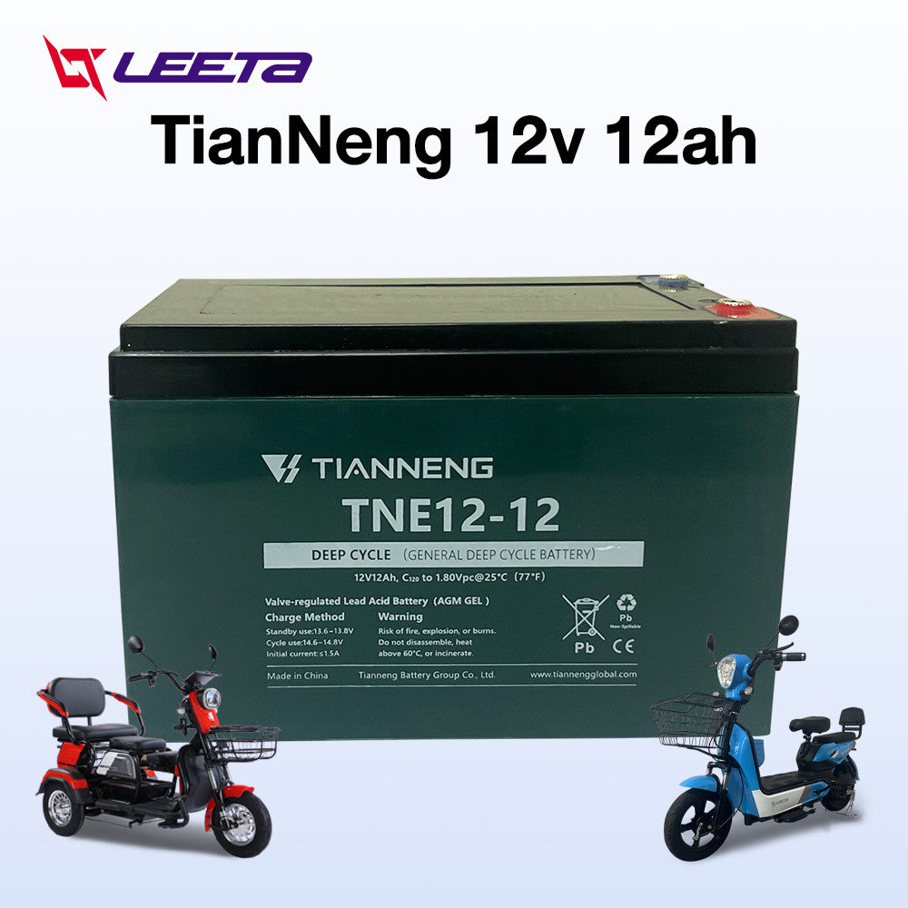 LEETA แบตเตอรี่จักรยานไฟฟ้า 48V 12V12ah แบตเตอรี่TianNeng แบตเตอรี่ตะกั่วกรด สำหรับ มอเตอร์ไซค์ไฟฟ้า รถสามล้อไฟฟ้