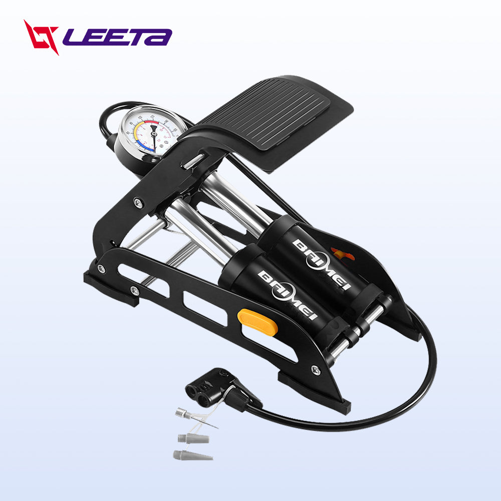 LEETA POWER สูบลมเท้าเหยียบ160PSI สูบลมล้อรถ สูบลมไว ปั๊มลม มีหัวฉีด3แบบ+เกจความดัน ใช้กับรถจักรยาน รถมอเตอร์ไซด์ รถยนต์