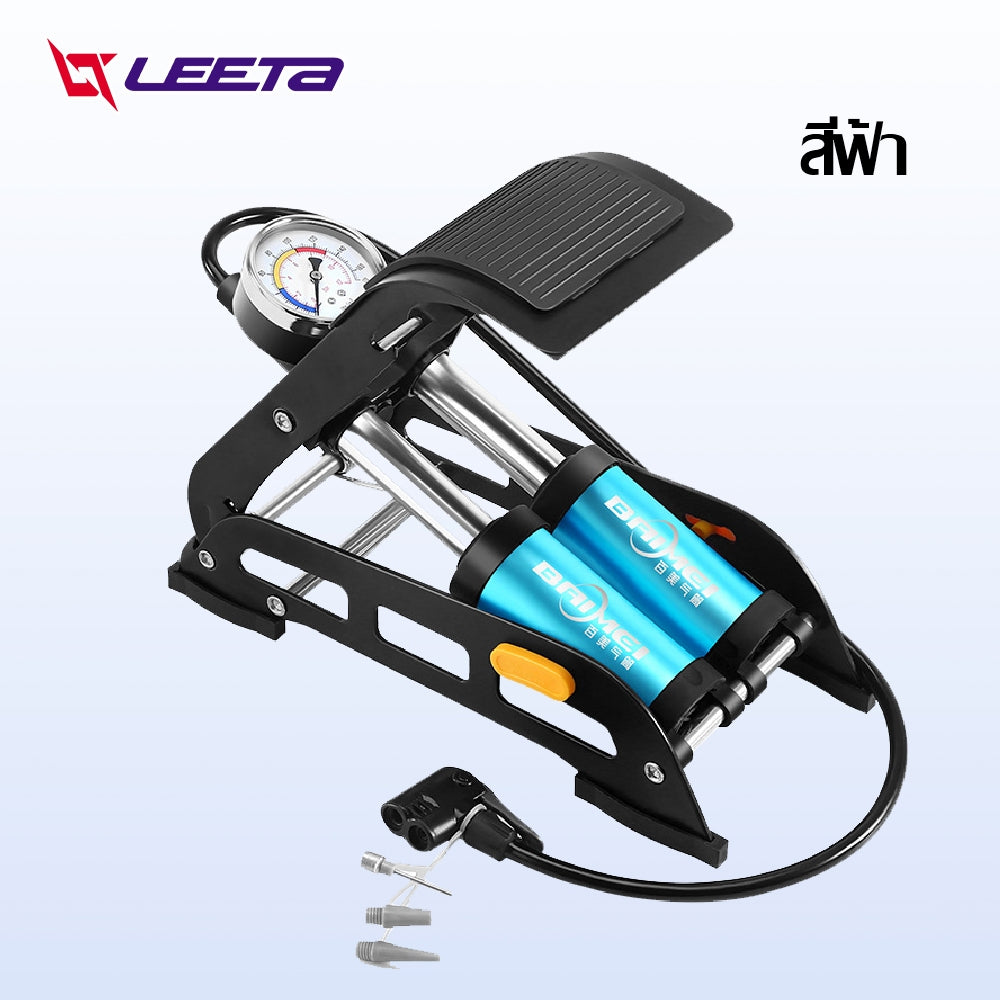 LEETA POWER สูบลมเท้าเหยียบ160PSI สูบลมล้อรถ สูบลมไว ปั๊มลม มีหัวฉีด3แบบ+เกจความดัน ใช้กับรถจักรยาน รถมอเตอร์ไซด์ รถยนต์