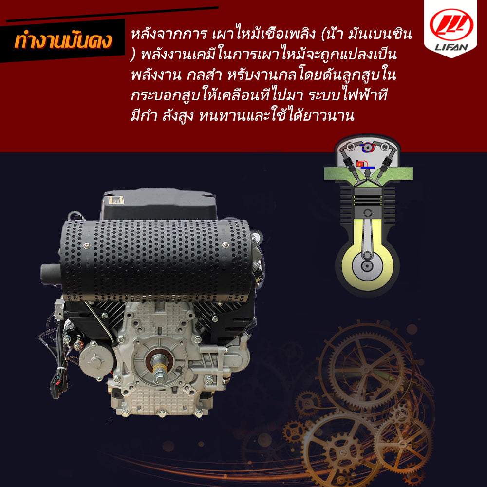5.5】เครื่องยนต์ เบนซิน LIFAN(ไลฟาน) อเนกประสงค์ 27แรงม้า พร้อม กุญแจสตาร์ท (ไม่รวมแบตเตอรี่) 744cc เครื่องยนต์เบนซิน